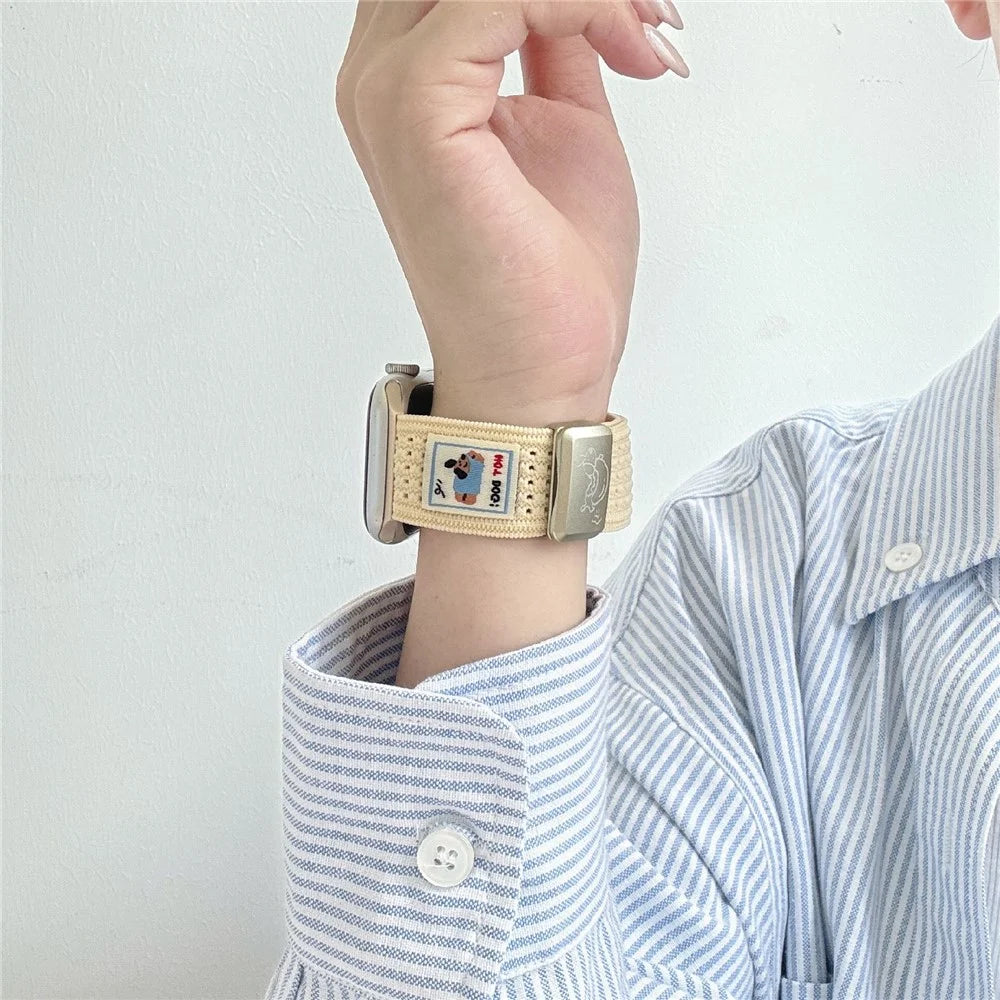 Watch Band For Apple Watch Ultra 3 2 1 49mm / Series 11 10 46mm / 9 8 7 45mm / SE3 SE2 SE 6 5 4 44mm / 3 2 1 42mm Hot Dog Knitted Fabric Magnetic Strap - Starlight - 2