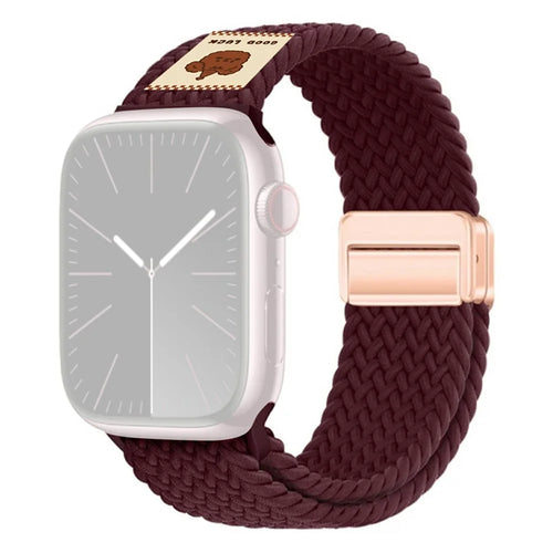 Watch Band For Apple Watch Series 11 10 42mm / 9 8 7 41mm / SE3 SE2 SE 6 5 4 40mm / 3 2 1 38mm Top Hat Bear Braided Nylon Magnetic Strap - Wine Red - 1