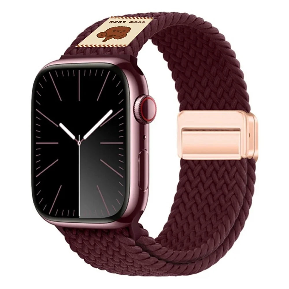 Watch Band For Apple Watch Ultra 3 2 1 49mm / Series 11 10 46mm / 9 8 7 45mm / SE3 SE2 SE 6 5 4 44mm / 3 2 1 42mm Top Hat Bear Braided Nylon Magnetic Strap - Wine Red - 2