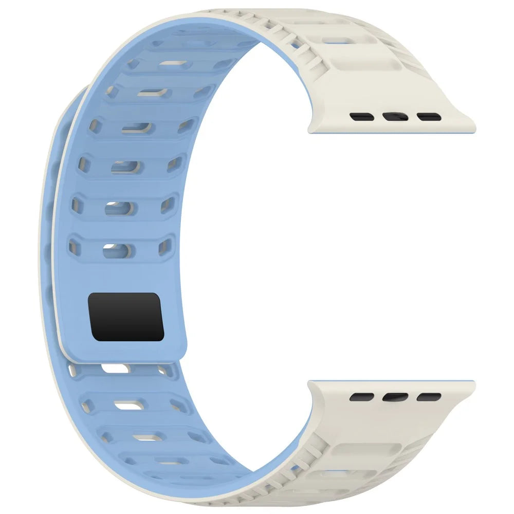 Silicone Strap for Apple Watch Series 11 10 42mm / 9 8 7 41mm / SE3 SE2 SE 6 5 4 40mm / 3 2 1 38mm Stylish Magnetic Watch Band - White+Blue - 1