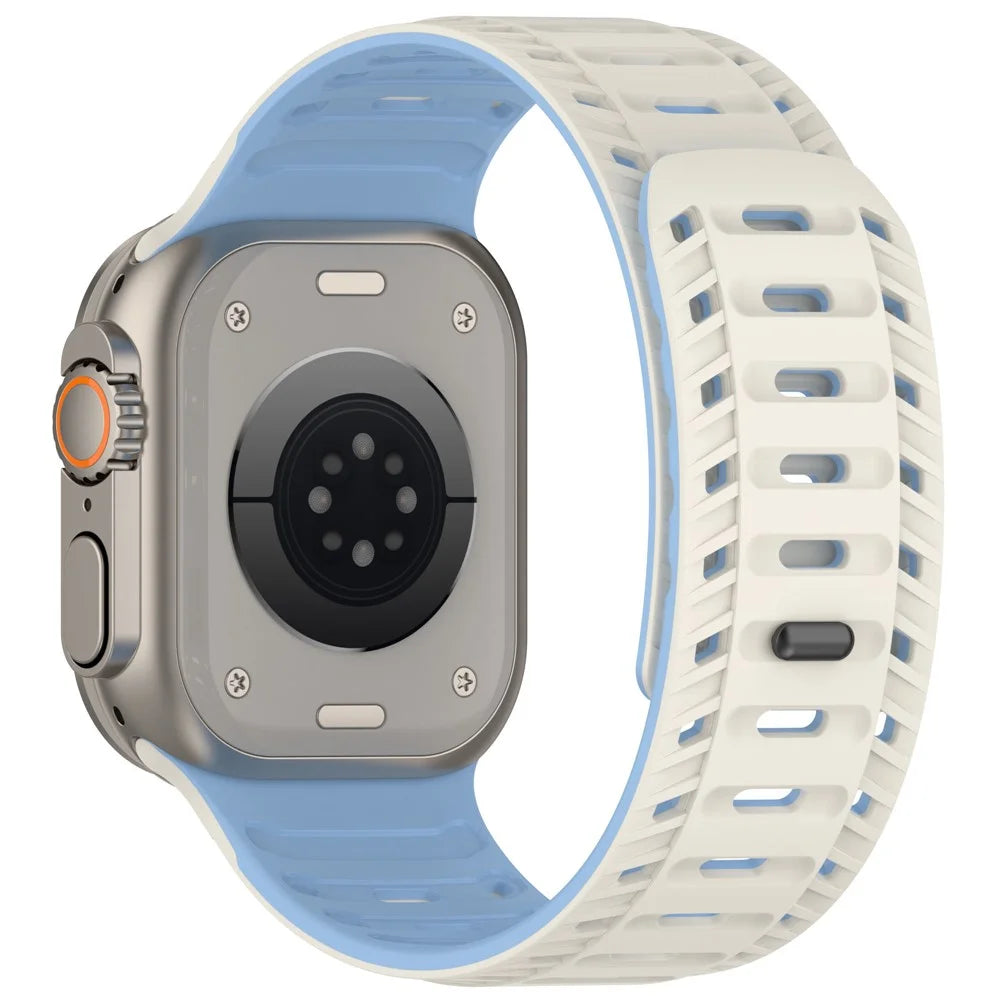 Silicone Strap for Apple Watch Ultra 3 2 1 49mm / Series 11 10 46mm / 9 8 7 45mm / SE3 SE2 SE 6 5 4 44mm / 3 2 1 42mm Stylish Magnetic Watch Band - White+Blue - 2