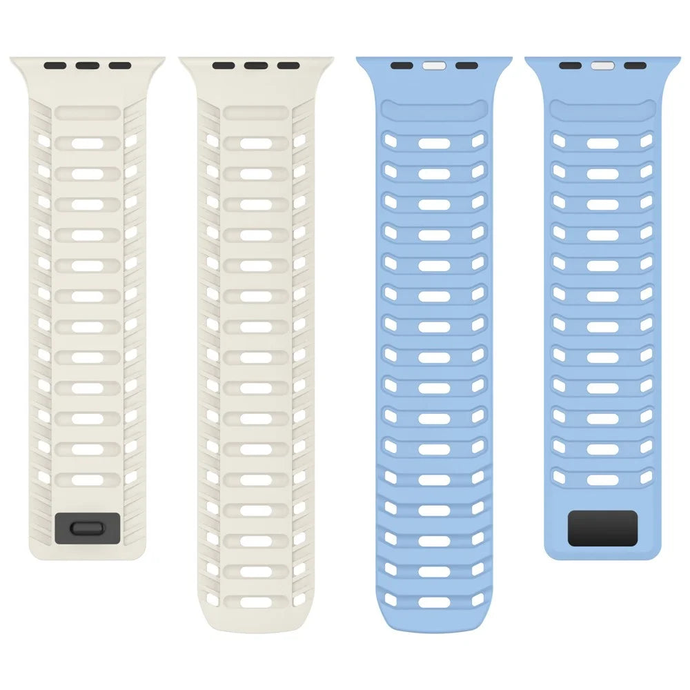 Silicone Strap for Apple Watch Ultra 3 2 1 49mm / Series 11 10 46mm / 9 8 7 45mm / SE3 SE2 SE 6 5 4 44mm / 3 2 1 42mm Stylish Magnetic Watch Band - White+Blue - 4