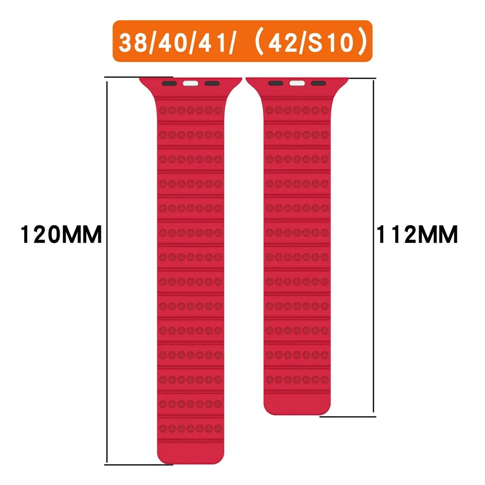 Silicone Strap for Apple Watch Series 11 10 42mm / 9 8 7 41mm / SE3 SE2 SE 6 5 4 40mm / 3 2 1 38mm Magnetic Adjustable Watch Band - Black+Red - 4