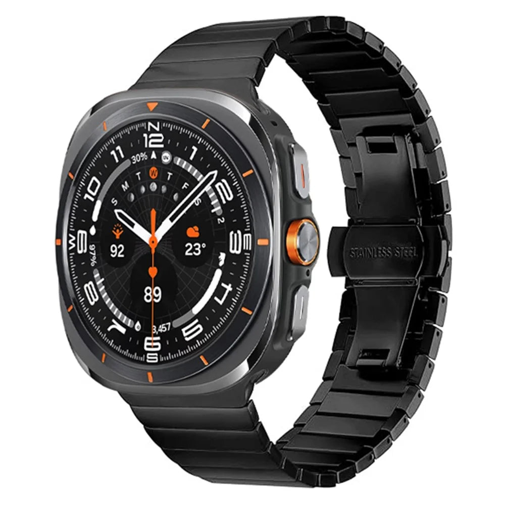 For Samsung Galaxy Watch Ultra2 47mm / Watch Ultra (2025) 47mm / Watch Ultra 47mm Stainless Steel Watch Band 1-Bead Bamboo Link Strap - Black - 2