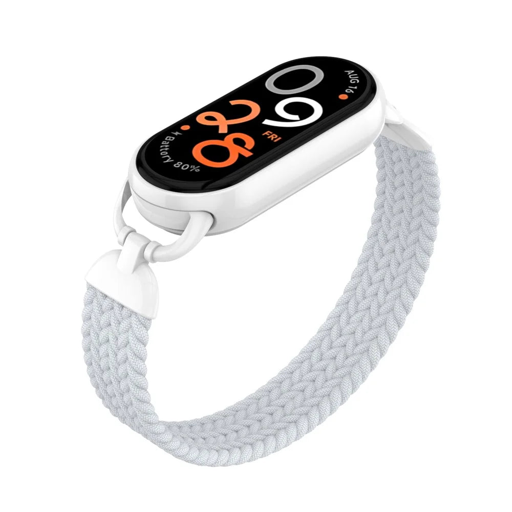 Wrist Strap for Xiaomi Smart Band 10 / 9 / 8 Nylon Woven Watch Band with Metal Connector, Size S - White - 3