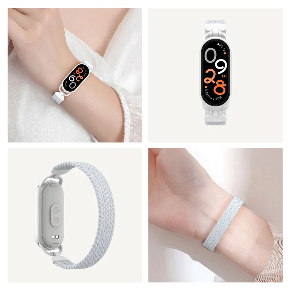 Wrist Strap for Xiaomi Smart Band 10 / 9 / 8 Nylon Woven Watch Band with Metal Connector, Size S - White - 5