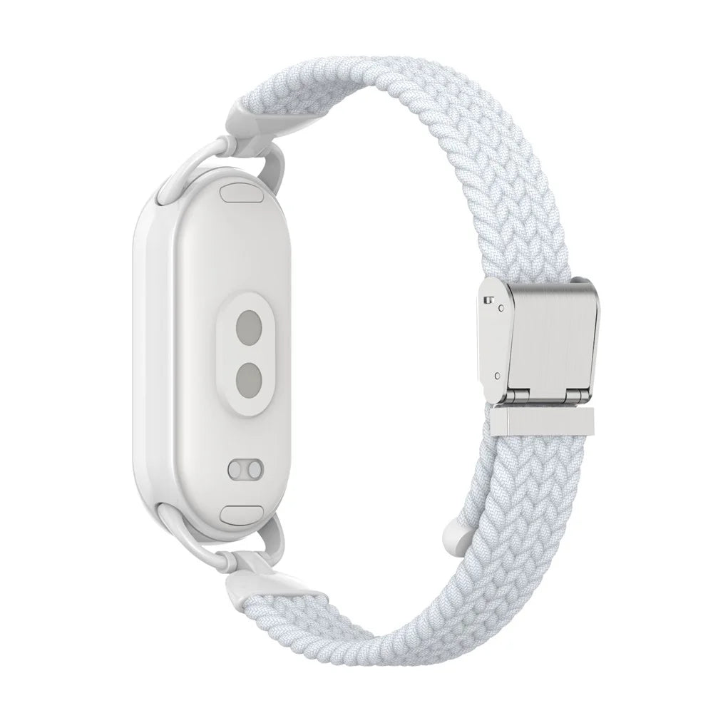 Wrist Strap for Xiaomi Smart Band 10 / 9 / 8 Metal Connector Nylon Woven Watch Band with Buckle - White - 1