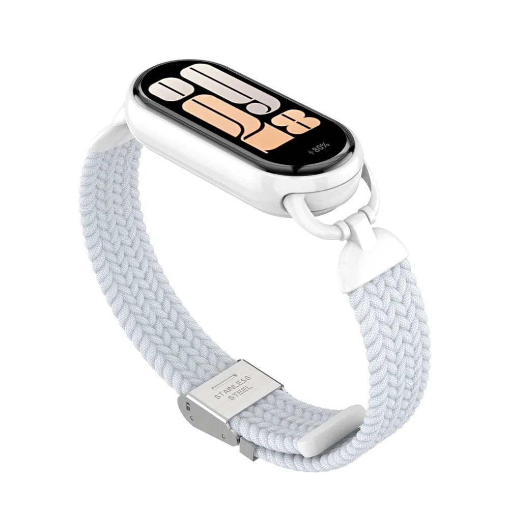 Wrist Strap for Xiaomi Smart Band 10 / 9 / 8 Metal Connector Nylon Woven Watch Band with Buckle - White - 3