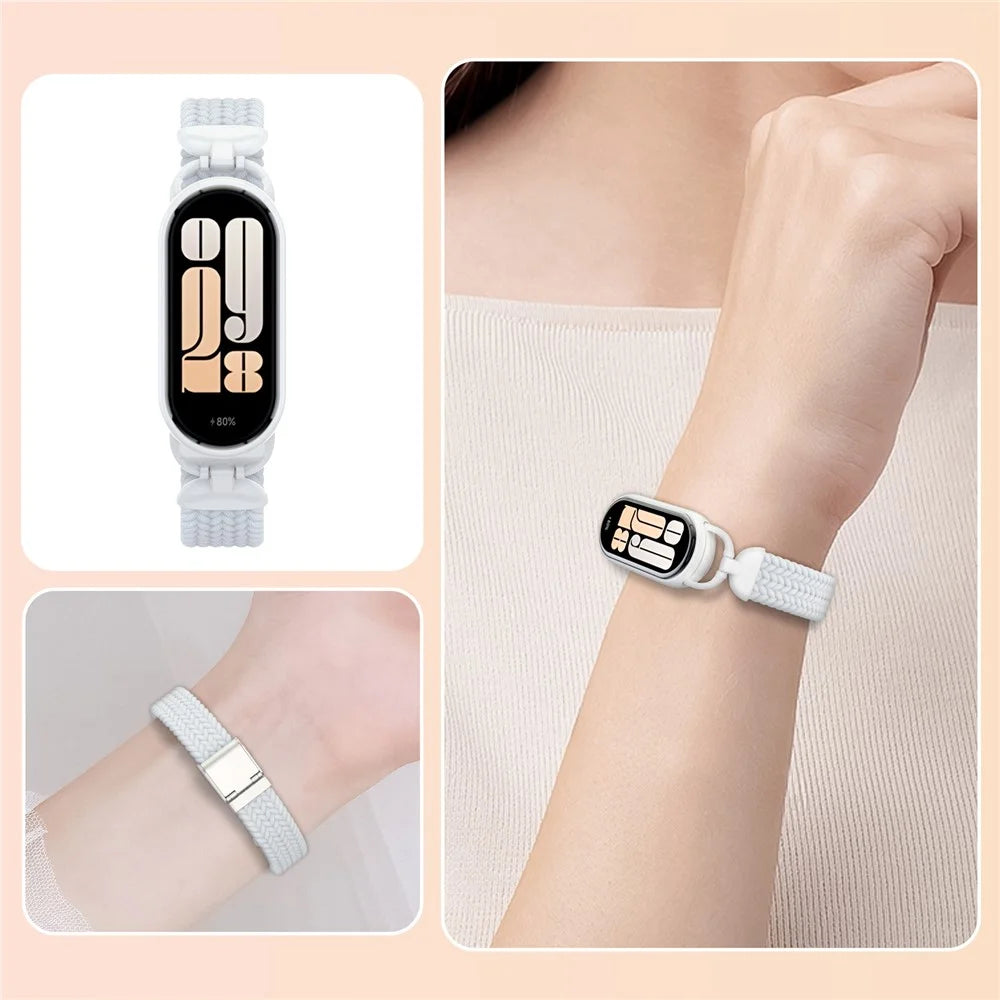 Wrist Strap for Xiaomi Smart Band 10 / 9 / 8 Metal Connector Nylon Woven Watch Band with Buckle - White - 5