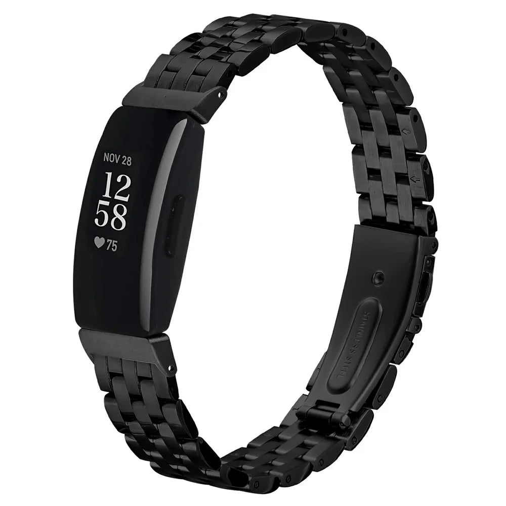 For Fitbit Inspire 2  /  Fitbit Inspire Stainless Steel Watch Band Slingshot Clasp Adjustable Wrist Strap - Black - 2