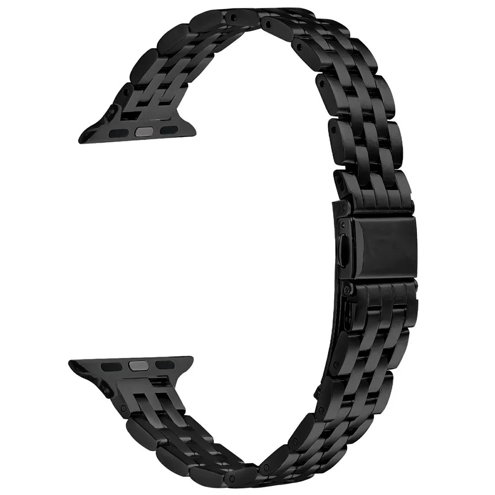 Stainless Steel Watch Band For Apple Watch Series 11 10 42mm / 9 8 7 41mm / SE3 SE2 SE 6 5 4 40mm / 3 2 1 38mm Slingshot Clasp Wrist Strap - Black - 1