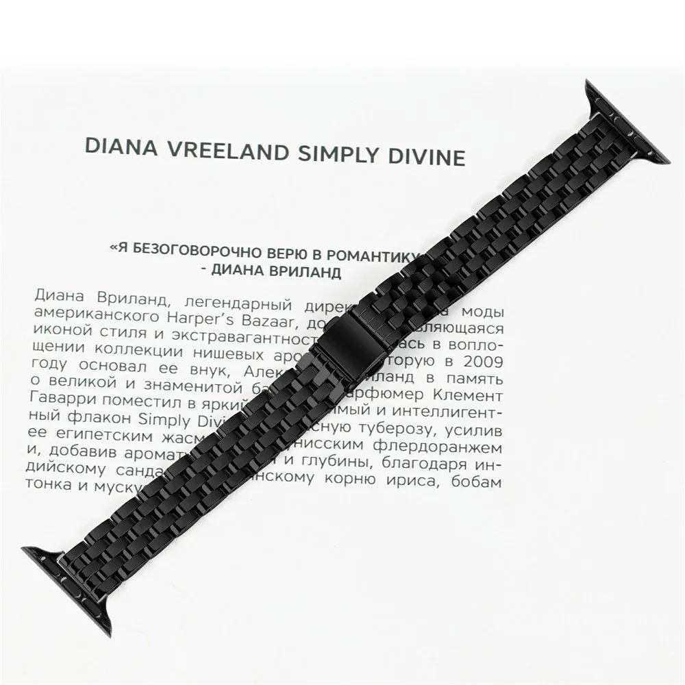 Stainless Steel Watch Band For Apple Watch Series 11 10 42mm / 9 8 7 41mm / SE3 SE2 SE 6 5 4 40mm / 3 2 1 38mm Slingshot Clasp Wrist Strap - Black - 6