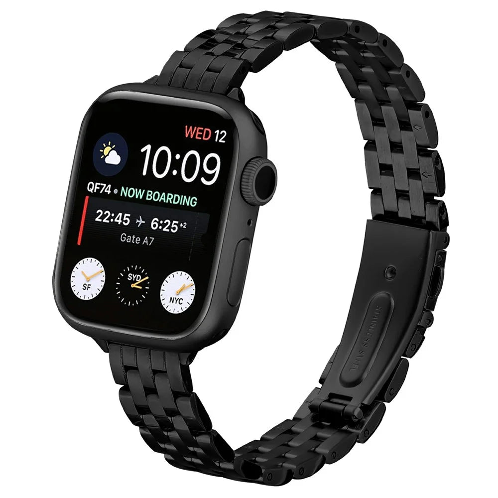 Stainless Steel Watch Band For Apple Watch Ultra 3 2 1 49mm / Series 11 10 46mm / 9 8 7 45mm / SE3 SE2 SE 6 5 4 44mm / 3 2 1 42mm Slingshot Clasp Wrist Strap - Black - 2