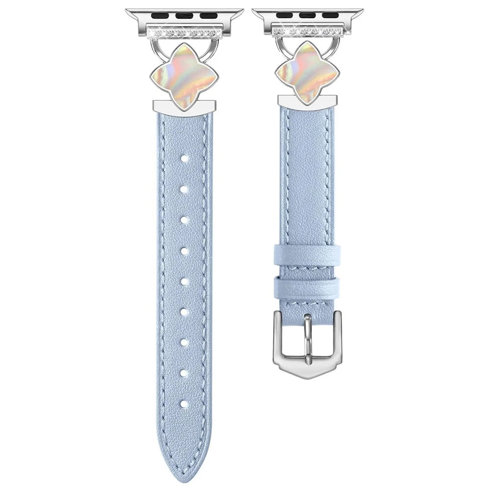 Watch Band For Apple Watch Ultra 3 2 1 49mm / Series 11 10 46mm / 9 8 7 45mm / SE3 SE2 SE 6 5 4 44mm / 3 2 1 42mm 42mm Four-Pointed Star Genuine Cow Leather Strap - Blue - 1