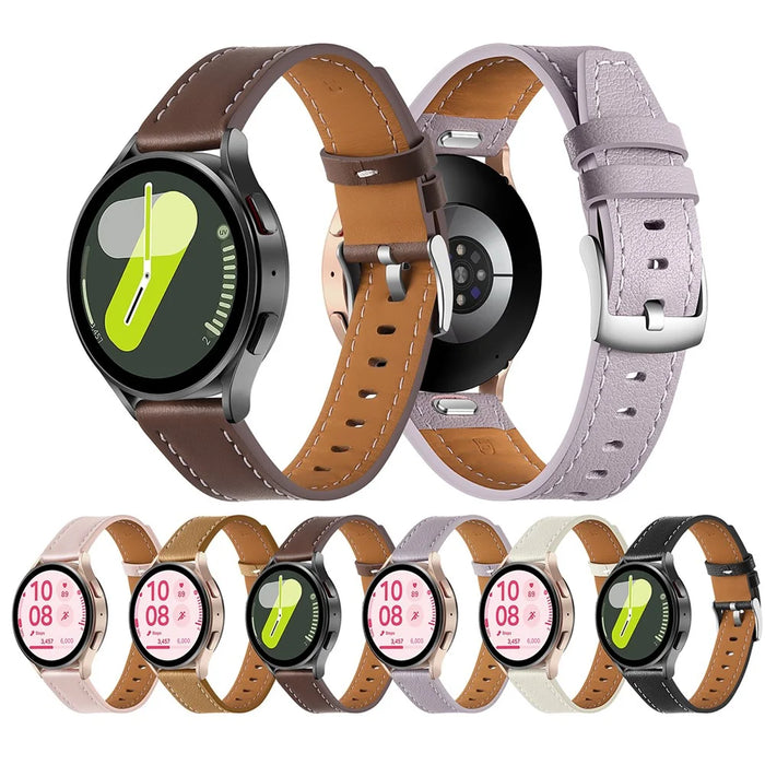 For Samsung Galaxy Watch7 44mm / 40mm Watch Band 20mm Adjustable Genuine Cow Leather Strap - Black - 6