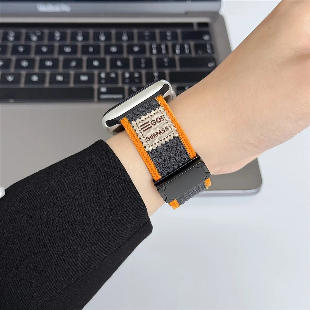 Replacement Strap for Apple Watch Series 11 10 42mm / 9 8 7 41mm / SE3 SE2 SE 6 5 4 40mm / 3 2 1 38mm Magnetic Buckle Knitted Watch Band - Grey / Orange - 2