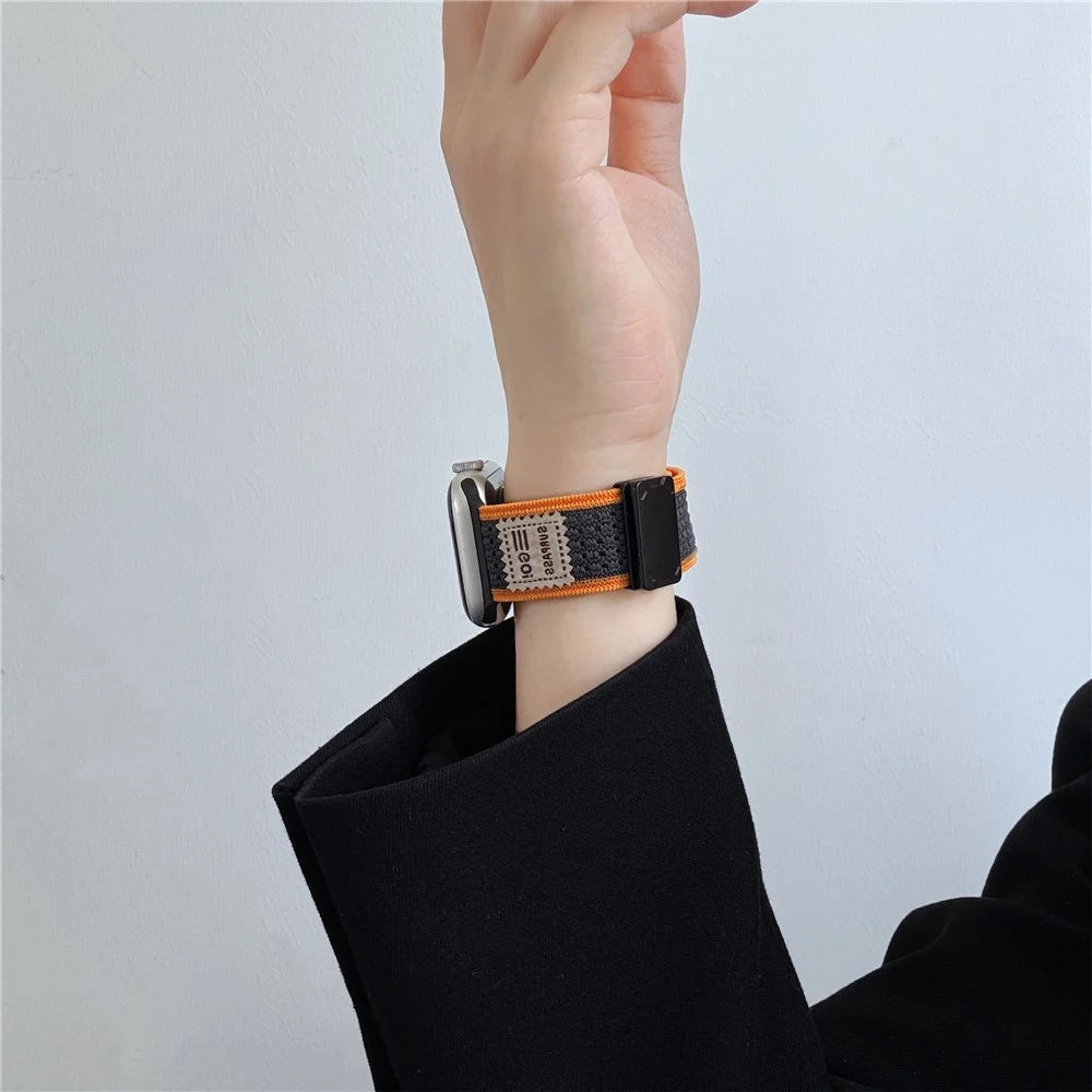 Replacement Strap for Apple Watch Series 11 10 42mm / 9 8 7 41mm / SE3 SE2 SE 6 5 4 40mm / 3 2 1 38mm Magnetic Buckle Knitted Watch Band - Grey / Orange - 3