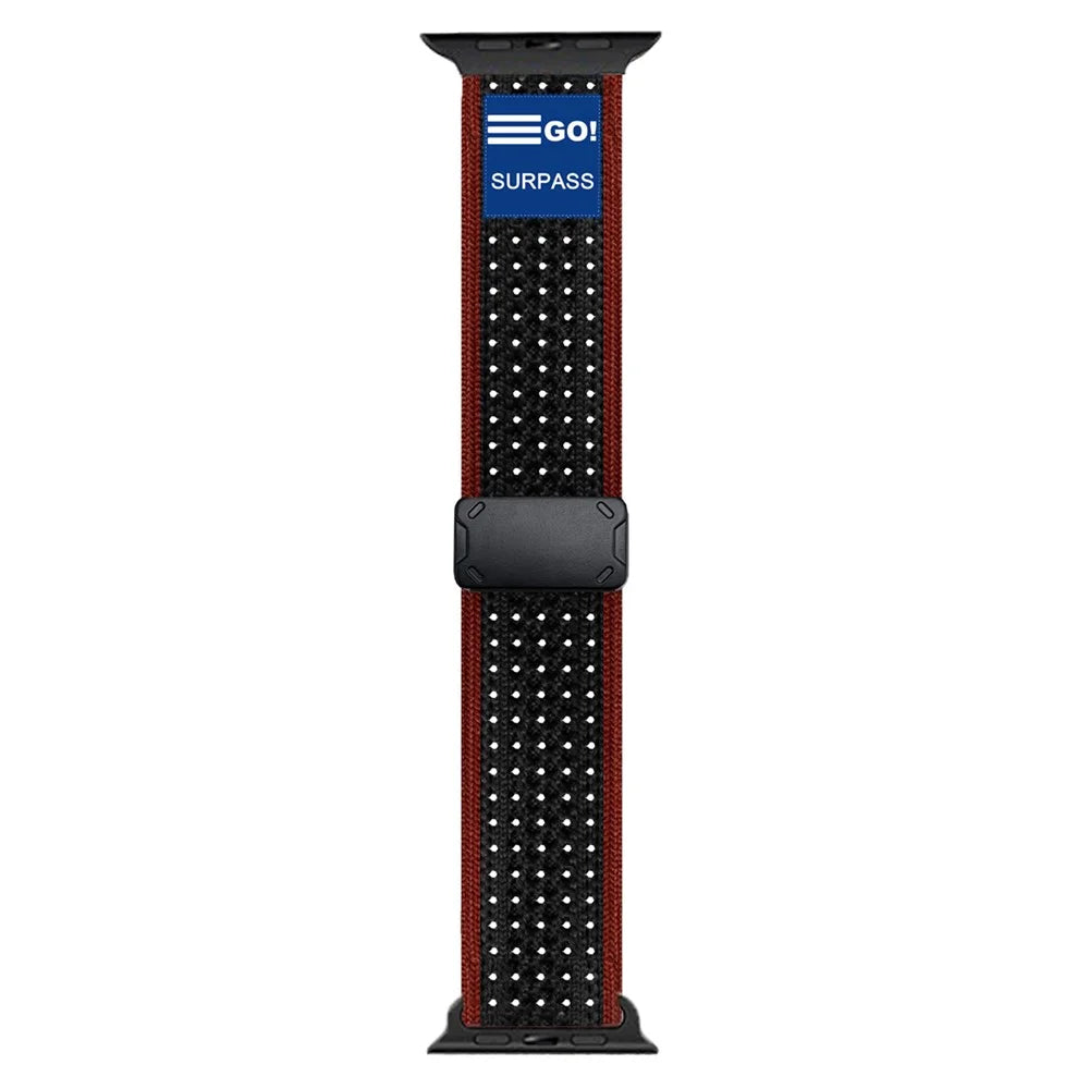 Replacement Strap for Apple Watch Ultra 3 2 1 49mm / Series 11 10 46mm / 9 8 7 45mm / SE3 SE2 SE 6 5 4 44mm / 3 2 1 42mm Magnetic Buckle Knitted Watch Band - Black / Red - 1
