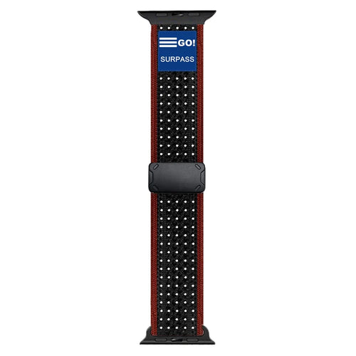 Replacement Strap for Apple Watch Ultra 3 2 1 49mm / Series 11 10 46mm / 9 8 7 45mm / SE3 SE2 SE 6 5 4 44mm / 3 2 1 42mm Magnetic Buckle Knitted Watch Band - Black / Red - 1
