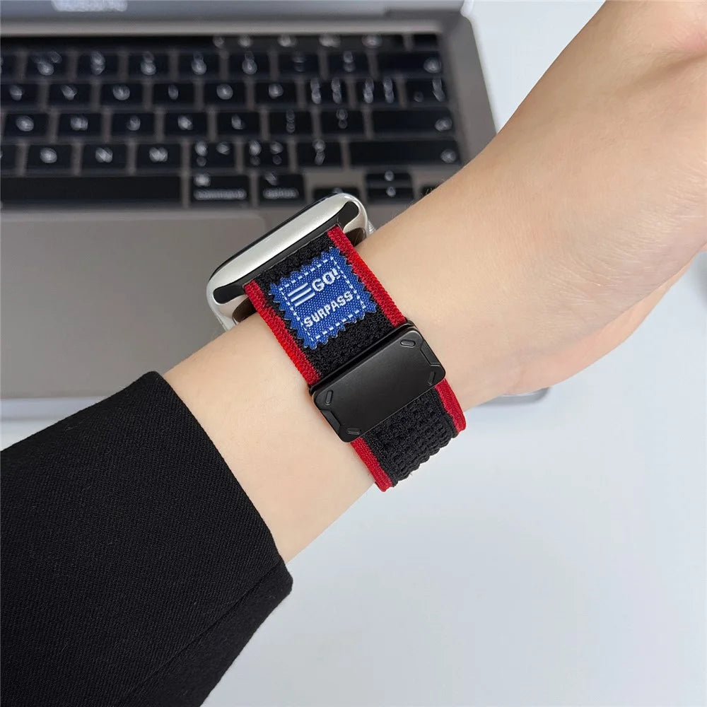 Replacement Strap for Apple Watch Ultra 3 2 1 49mm / Series 11 10 46mm / 9 8 7 45mm / SE3 SE2 SE 6 5 4 44mm / 3 2 1 42mm Magnetic Buckle Knitted Watch Band - Black / Red - 3