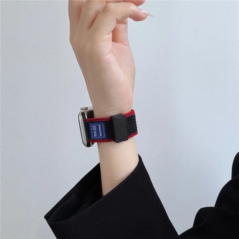 Replacement Strap for Apple Watch Ultra 3 2 1 49mm / Series 11 10 46mm / 9 8 7 45mm / SE3 SE2 SE 6 5 4 44mm / 3 2 1 42mm Magnetic Buckle Knitted Watch Band - Black / Red - 4