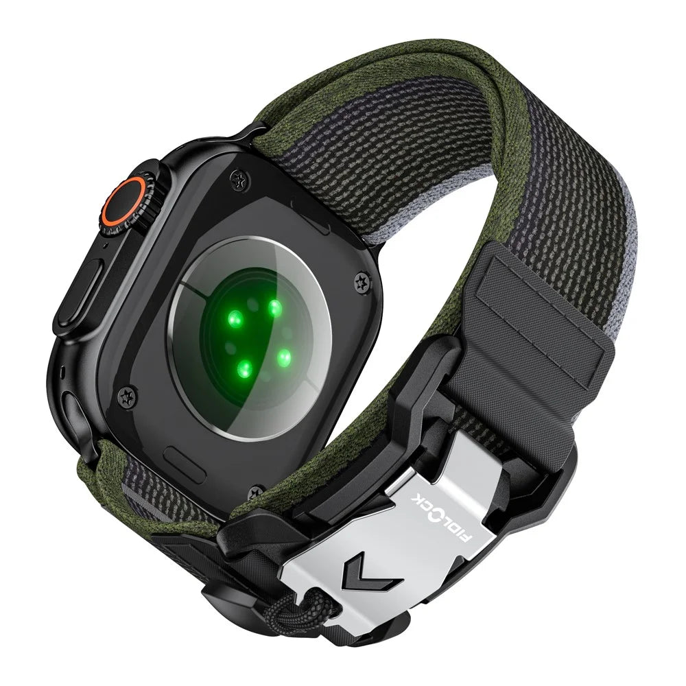 Watch Strap for Apple Watch Ultra 3 2 1 49mm / Series 11 10 46mm / 9 8 7 45mm / SE3 SE2 SE 6 5 4 44mm / 3 2 1 42mm Nylon Band with Metal FIDLOCK - Black / Green - 1