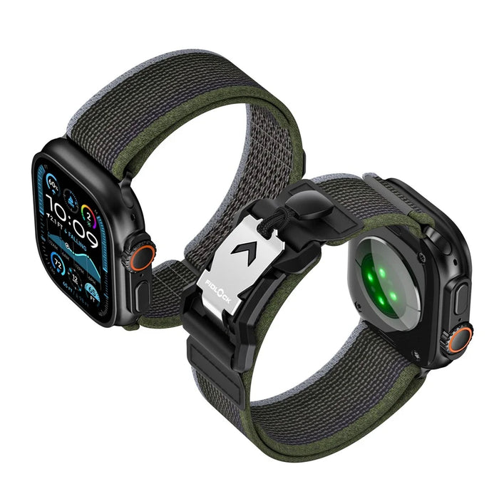 Watch Strap for Apple Watch Ultra 3 2 1 49mm / Series 11 10 46mm / 9 8 7 45mm / SE3 SE2 SE 6 5 4 44mm / 3 2 1 42mm Nylon Band with Metal FIDLOCK - Black / Green - 2