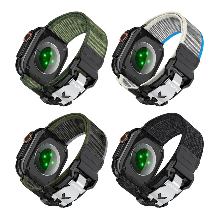 Watch Strap for Apple Watch Ultra 3 2 1 49mm / Series 11 10 46mm / 9 8 7 45mm / SE3 SE2 SE 6 5 4 44mm / 3 2 1 42mm Nylon Band with Metal FIDLOCK - Black / Green - 4