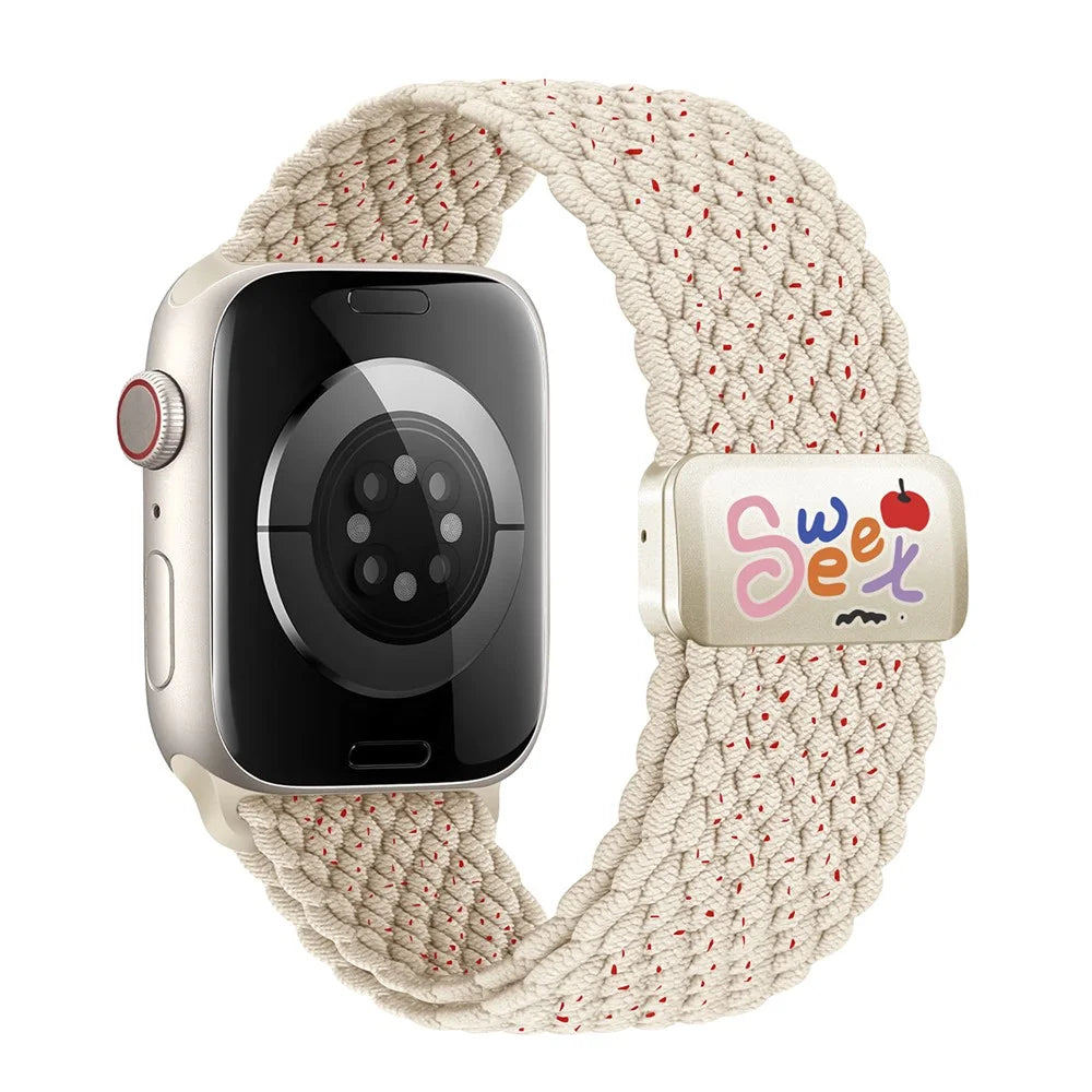 Nylon Strap for Apple Watch Ultra 3 2 1 49mm / Series 11 10 46mm / 9 8 7 45mm / SE3 SE2 SE 6 5 4 44mm / 3 2 1 42mm Magnetic Buckle Braided Watch Band - Cherry - 1