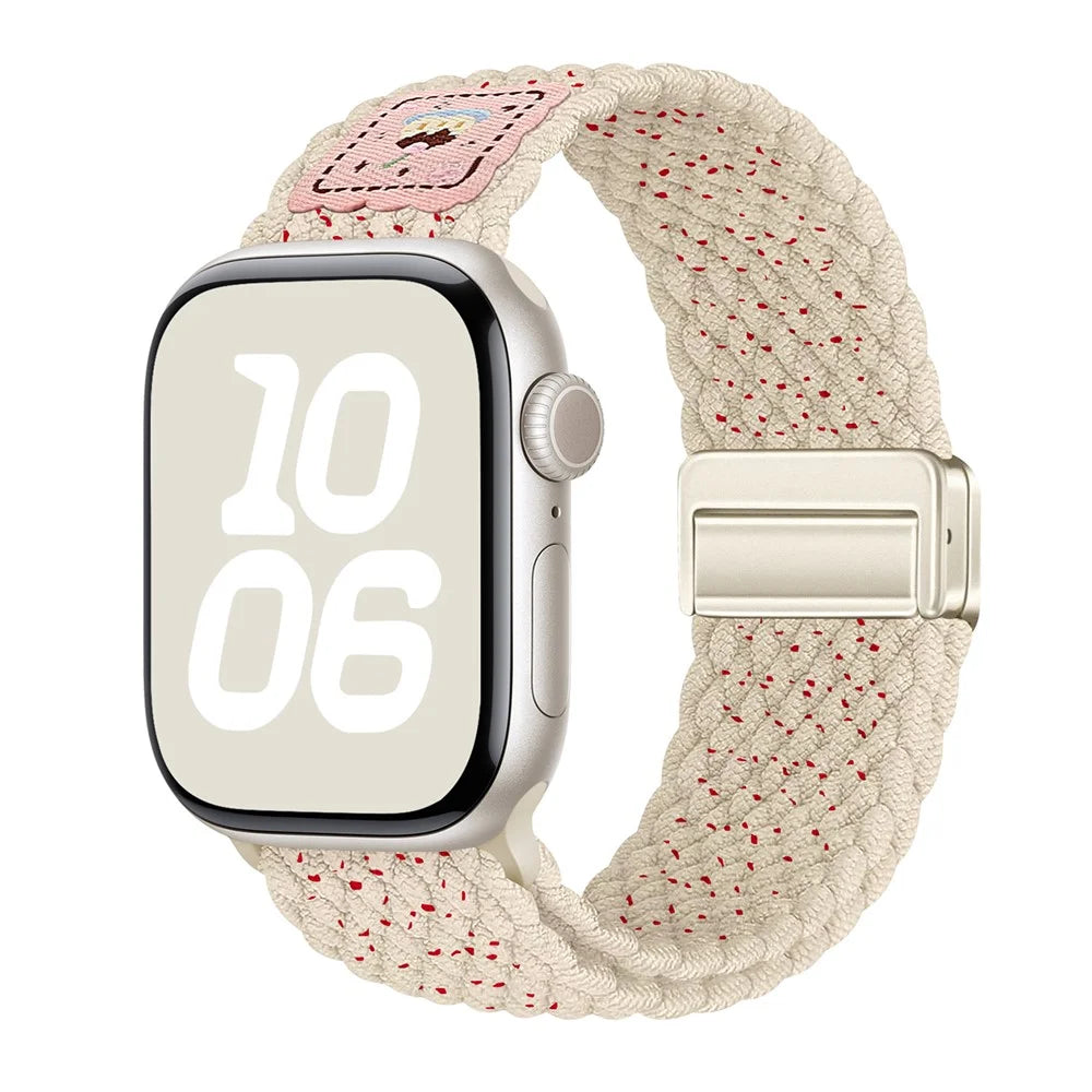Nylon Strap for Apple Watch Ultra 3 2 1 49mm / Series 11 10 46mm / 9 8 7 45mm / SE3 SE2 SE 6 5 4 44mm / 3 2 1 42mm Magnetic Buckle Braided Watch Band - Cherry - 2