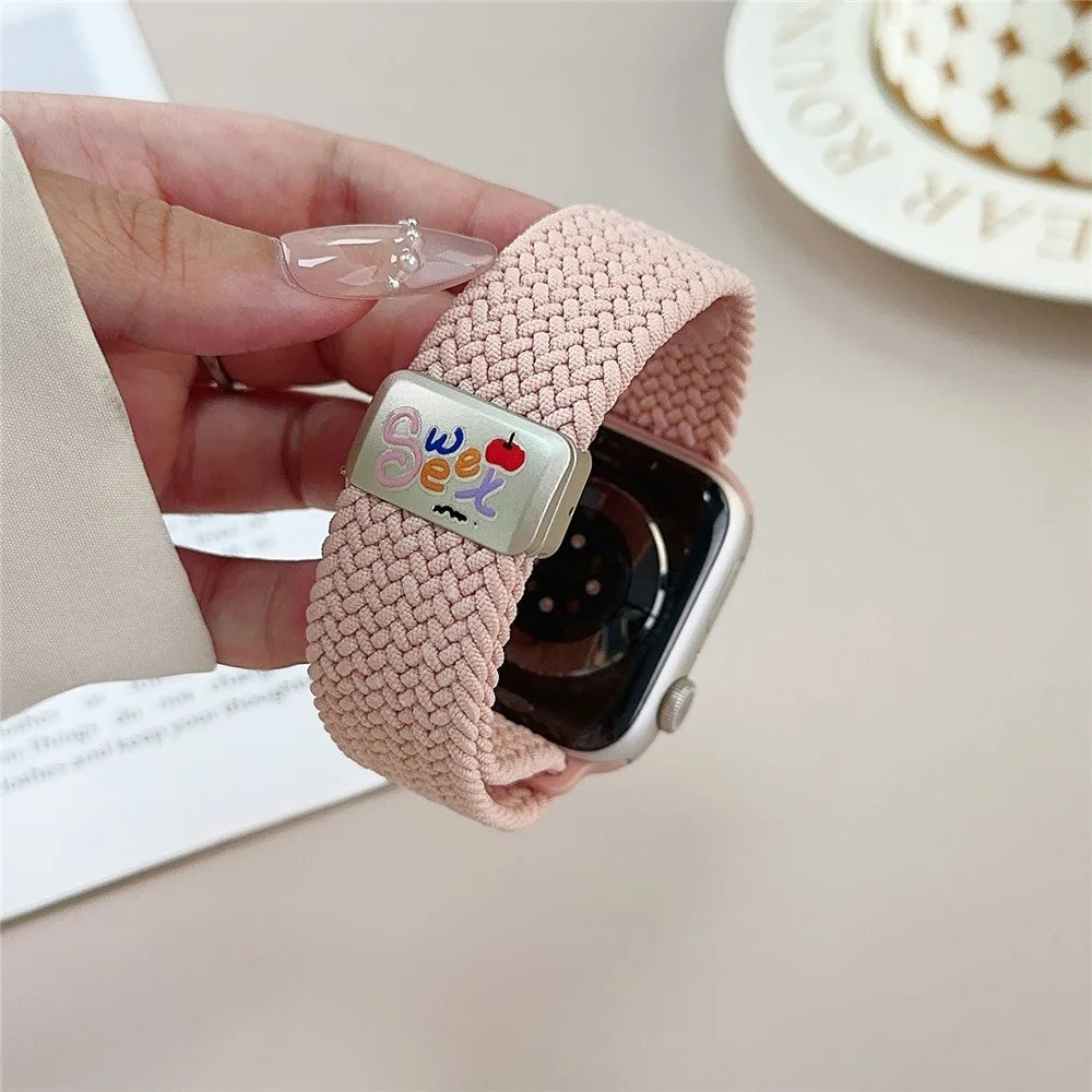 Nylon Strap for Apple Watch Ultra 3 2 1 49mm / Series 11 10 46mm / 9 8 7 45mm / SE3 SE2 SE 6 5 4 44mm / 3 2 1 42mm Magnetic Buckle Braided Watch Band - Cherry - 4