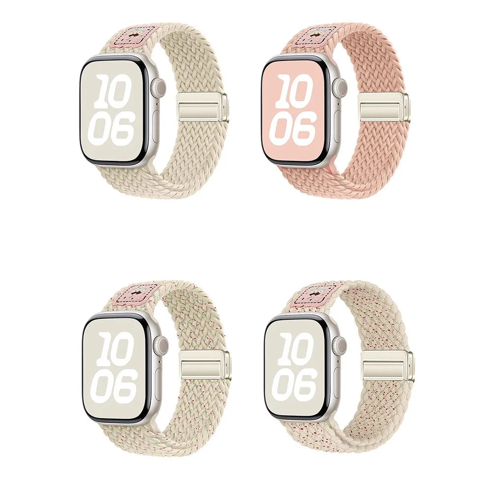 Nylon Strap for Apple Watch Ultra 3 2 1 49mm / Series 11 10 46mm / 9 8 7 45mm / SE3 SE2 SE 6 5 4 44mm / 3 2 1 42mm Magnetic Buckle Braided Watch Band - Cherry - 7