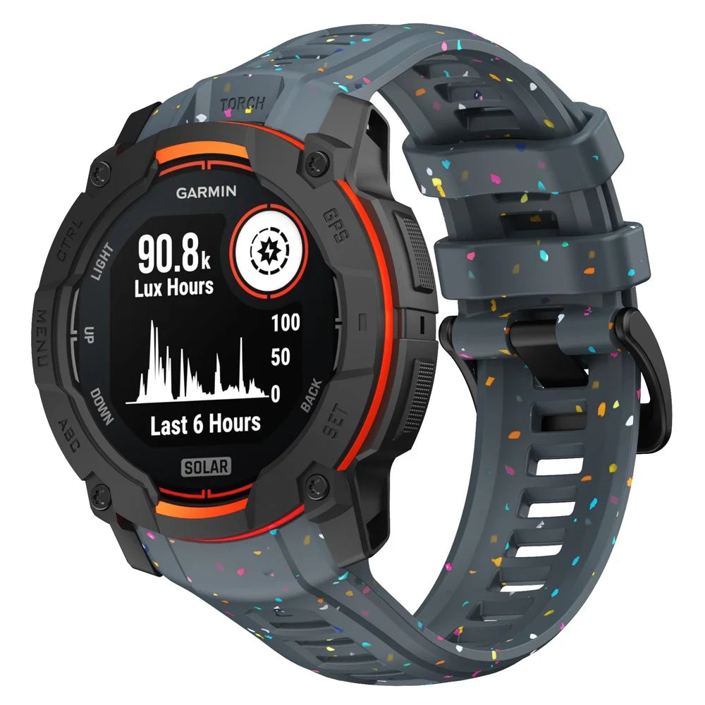 For Garmin Instinct 3 45mm Replacement Strap Color Confetti Design Silicone Watch Band - Blue - 3