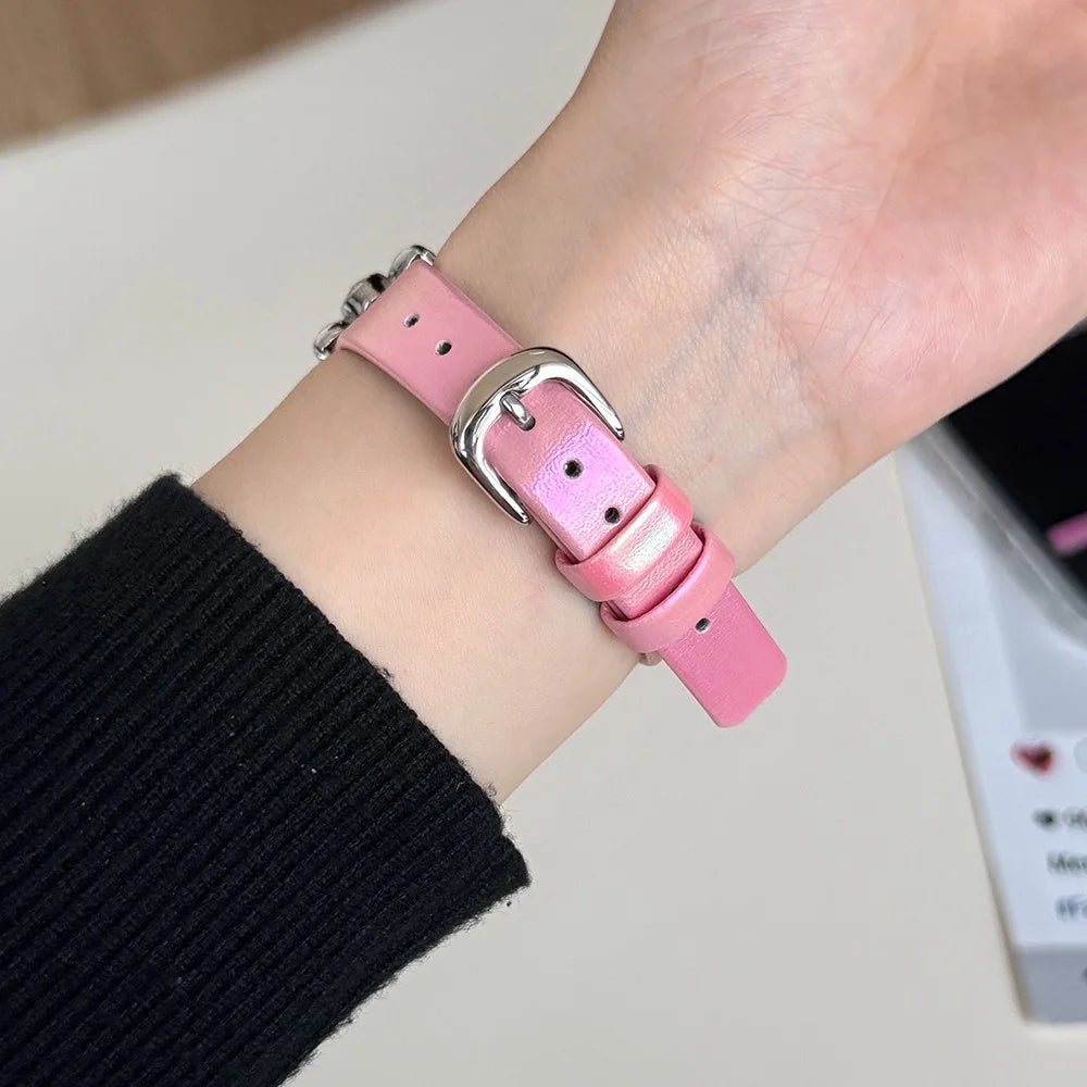 Watch Strap for Apple Watch Series 11 10 42mm / 9 8 7 41mm / SE3 SE2 SE 6 5 4 40mm / 3 2 1 38mm Leather Band Butterfly Joint Rhinestones Decor - Light Pink - 4
