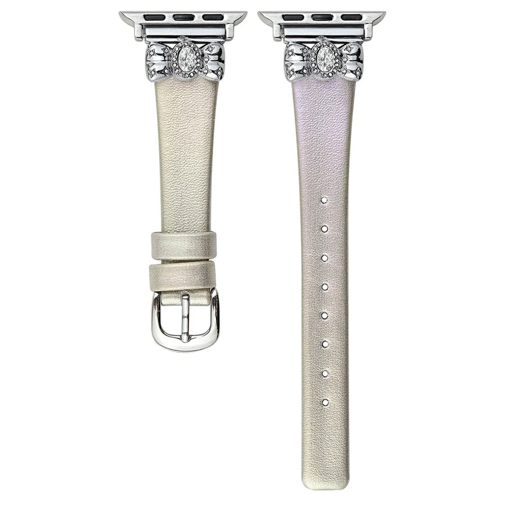 Watch Strap for Apple Watch Ultra 3 2 1 49mm / Series 11 10 46mm / 9 8 7 45mm / SE3 SE2 SE 6 5 4 44mm / 3 2 1 42mm Leather Band Butterfly Joint - Silver - 1