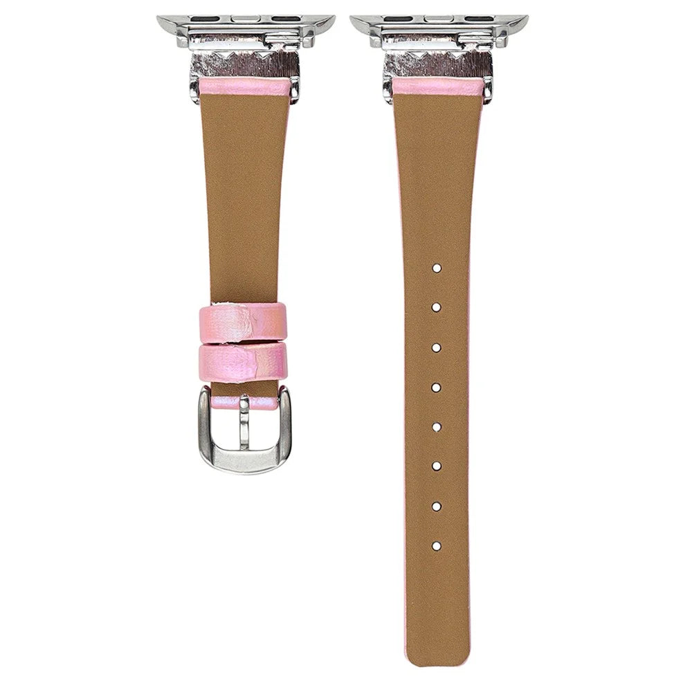Watch Strap for Apple Watch Ultra 3 2 1 49mm / Series 11 10 46mm / 9 8 7 45mm / SE3 SE2 SE 6 5 4 44mm / 3 2 1 42mm Leather Band Butterfly Joint - Silver - 6