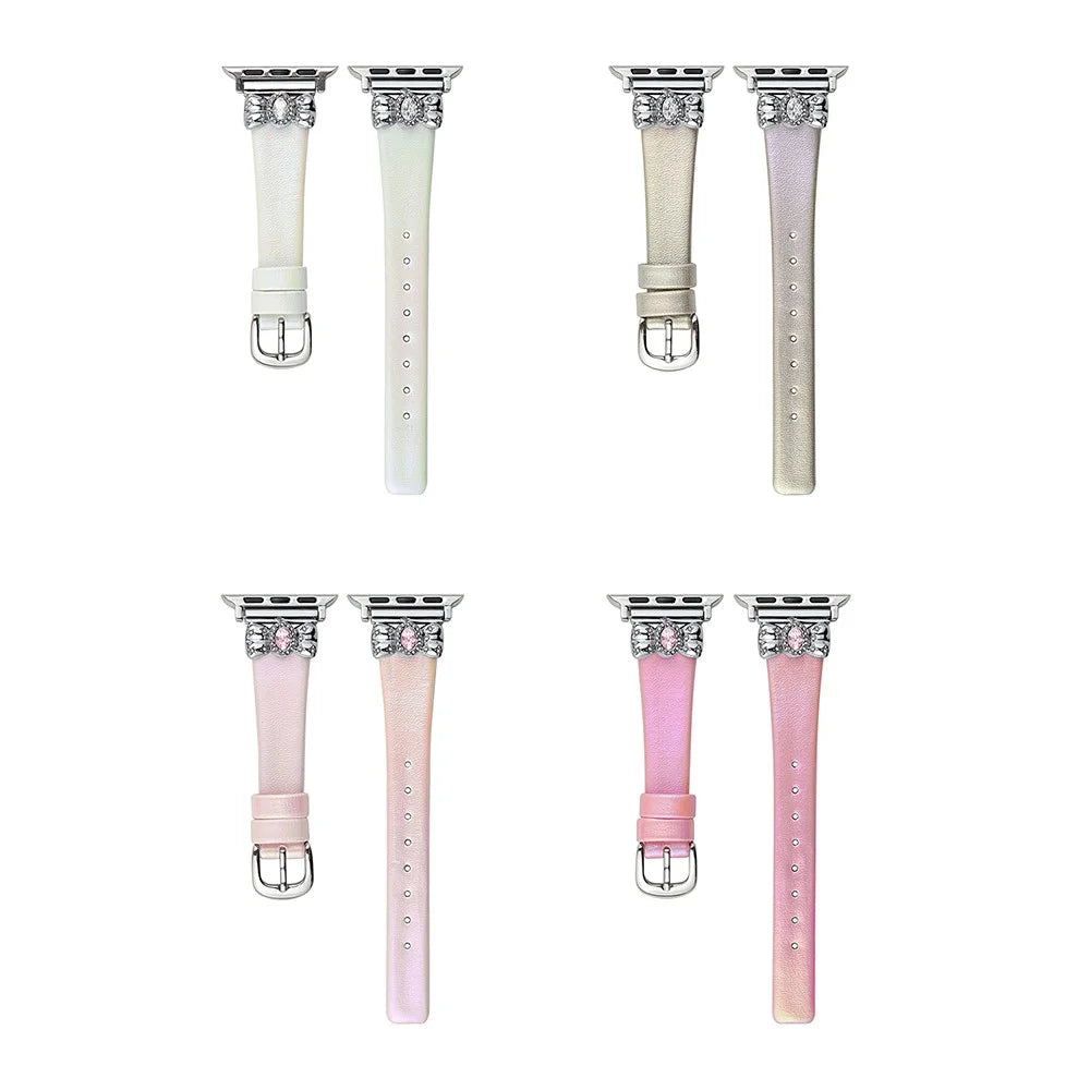 Watch Strap for Apple Watch Ultra 3 2 1 49mm / Series 11 10 46mm / 9 8 7 45mm / SE3 SE2 SE 6 5 4 44mm / 3 2 1 42mm Leather Band Butterfly Joint - Silver - 7