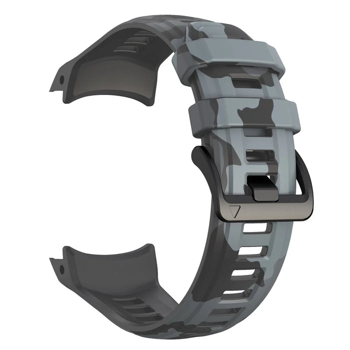 For Garmin Instinct 3 45mm Silicone Watch Band Camouflage Replacement Strap - Black Gey Camouflage - 1
