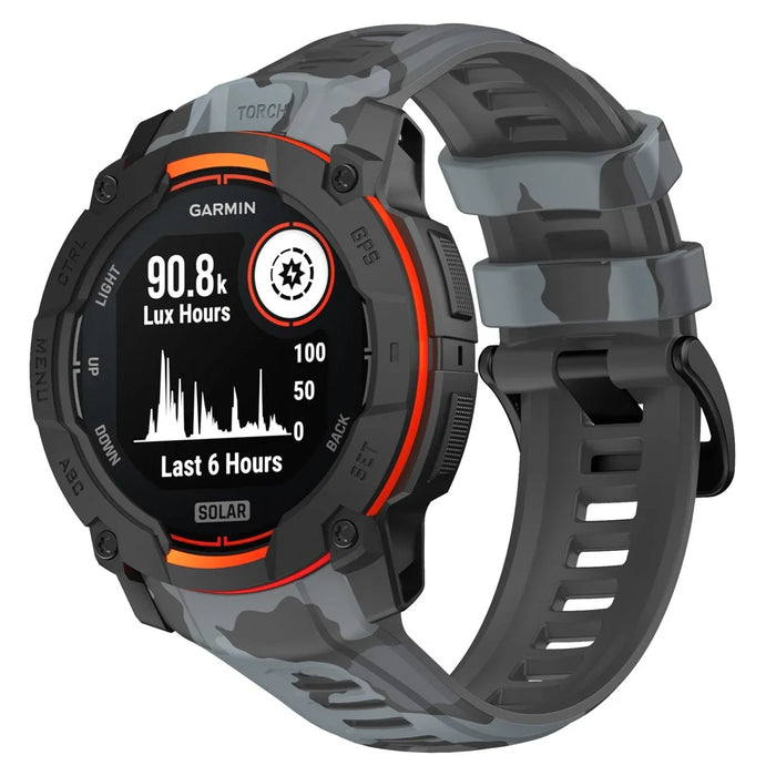 For Garmin Instinct 3 45mm Silicone Watch Band Camouflage Replacement Strap - Black Gey Camouflage - 3