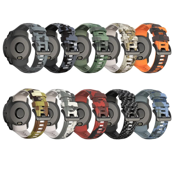For Garmin Instinct 3 45mm Silicone Watch Band Camouflage Replacement Strap - Black Gey Camouflage - 5