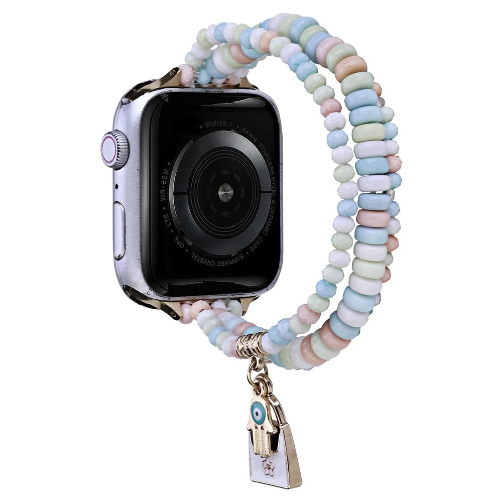 Watch Strap for Apple Watch Series 11 10 42mm / 9 8 7 41mm / SE3 SE2 SE 6 5 4 40mm / 3 2 1 38mm 3-Row Beads Bracelet Wrist Band - Pink - 1