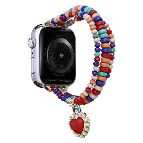 Watch Strap for Apple Watch Ultra 3 2 1 49mm / Series 11 10 46mm / 9 8 7 45mm / SE3 SE2 SE 6 5 4 44mm / 3 2 1 42mm 3-Row Beads Bracelet Wrist Band - Red - 1
