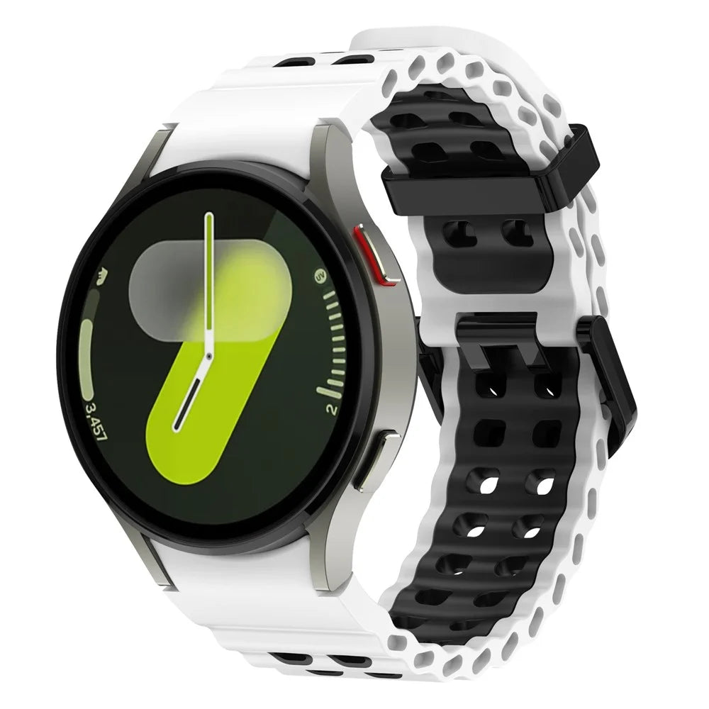 For Samsung Galaxy Watch7 40mm / 44mm Silicone Band Dual Color Replacement Watch Strap - White+Black - 3