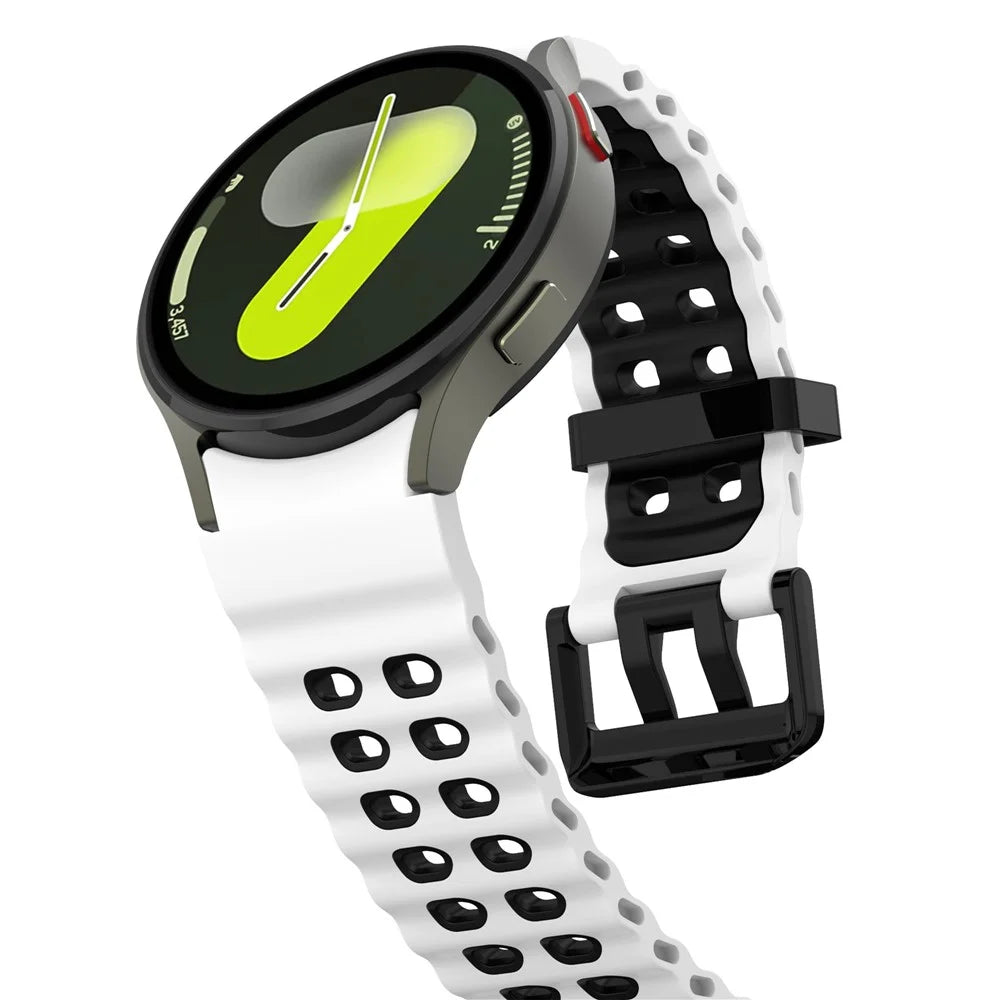 For Samsung Galaxy Watch7 40mm / 44mm Silicone Band Dual Color Replacement Watch Strap - White+Black - 4