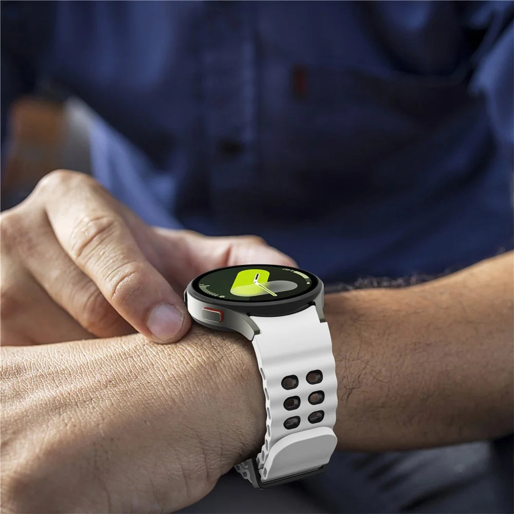 For Samsung Galaxy Watch7 40mm / 44mm Silicone Band Dual Color Replacement Watch Strap - White+Black - 5