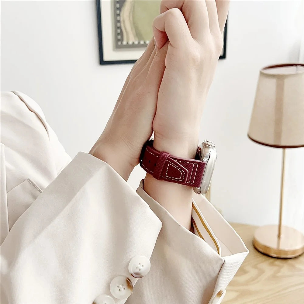 Watch Band for Apple Watch Series 11 10 42mm / 9 8 7 41mm / SE3 SE2 SE 6 5 4 40mm / 3 2 1 38mm Adjustable Leather Wrist Strap - Black - 4