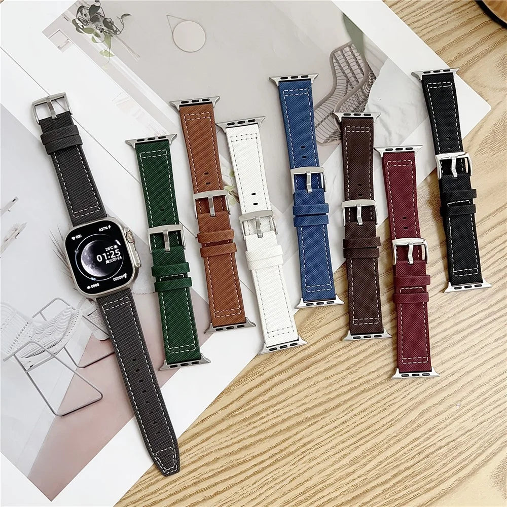 Watch Band for Apple Watch Series 11 10 42mm / 9 8 7 41mm / SE3 SE2 SE 6 5 4 40mm / 3 2 1 38mm Adjustable Leather Wrist Strap - Black - 6