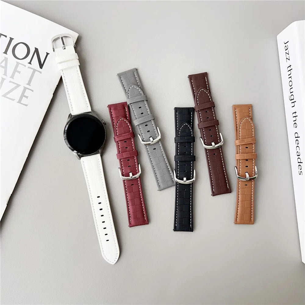 For Huawei Watch GT 5 41mm Plaid Texture Watch Band 18mm Adjustable Leather Wrist Strap - Grey - 4