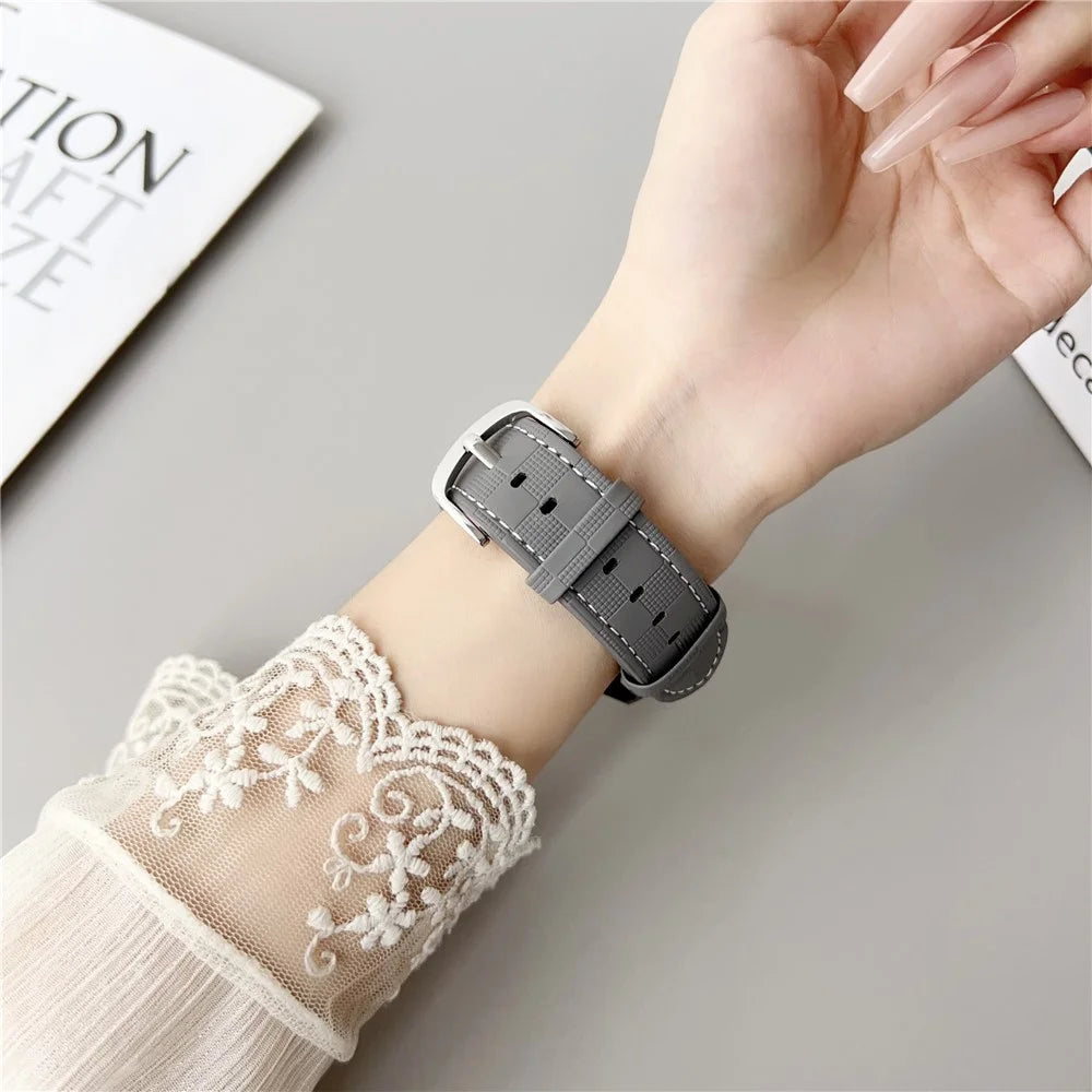 For Samsung Galaxy Watch7 44mm / 40mm Plaid Texture Watch Band 20mm Adjustable Leather Wrist Strap - Beige - 2