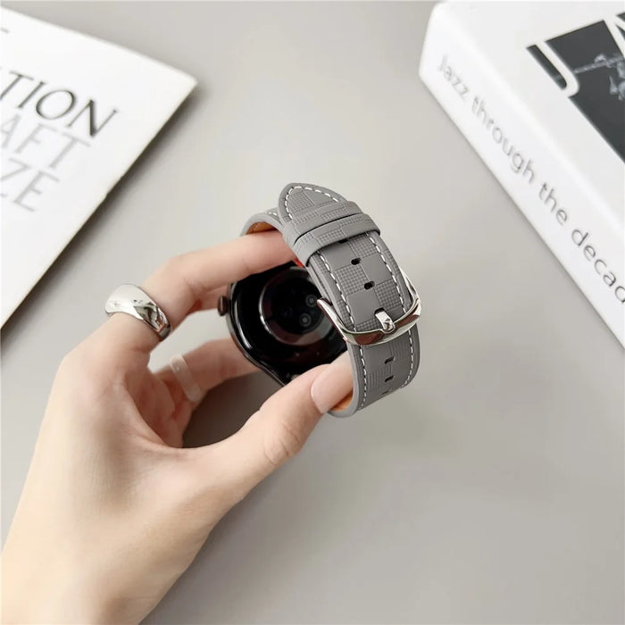 For Huawei Watch GT 5 46mm Plaid Texture Watch Band 22mm Adjustable Leather Wrist Strap - Grey - 3